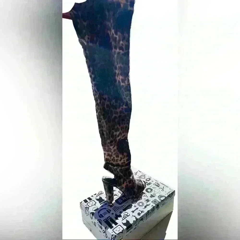 Size 8 NWT NIB Bamboo LEOPARD Print over the knee heel boot open toe